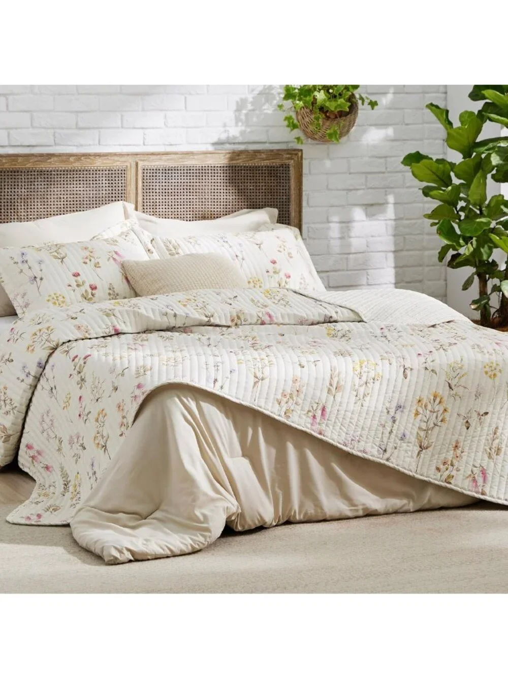 Reversible King Size Fall Quilt - Botanical Floral Comforter for Cozy Decor